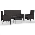 vidaXL Set mobilier relaxare grădină 4 piese cu perne poliratan negru