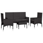 vidaXL Set mobilier relaxare grădină 4 piese cu perne poliratan negru