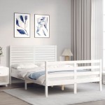 vidaXL Cadru de pat cu tăblie, alb, 140x200 cm, lemn masiv vidaXL Cadru de pat cu tăblie, alb, 140x200 cm, lemn masiv