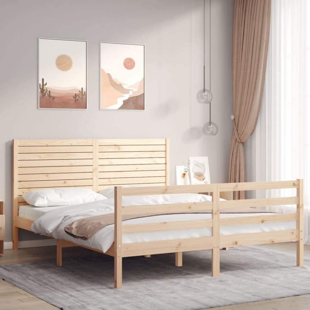 vidaXL Cadru de pat cu tăblie, king size, lemn masiv
