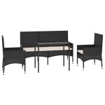 vidaXL Set mobilier relaxare grădină 4 piese cu perne poliratan negru