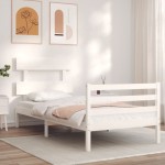 vidaXL Cadru de pat cu tăblie single, alb, lemn masiv vidaXL Cadru de pat cu tăblie single, alb, lemn masiv