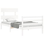 vidaXL Cadru de pat cu tăblie single, alb, lemn masiv vidaXL Cadru de pat cu tăblie single, alb, lemn masiv