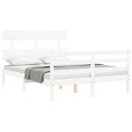 vidaXL Cadru de pat cu tăblie, alb, 120x200 cm, lemn masiv vidaXL Cadru de pat cu tăblie, alb, 120x200 cm, lemn masiv