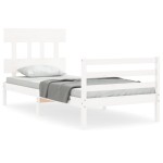 vidaXL Cadru de pat cu tăblie single, alb, lemn masiv
