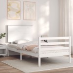 vidaXL Cadru de pat cu tăblie, alb, 100x200 cm, lemn masiv vidaXL Cadru de pat cu tăblie, alb, 100x200 cm, lemn masiv