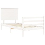 vidaXL Cadru de pat cu tăblie, alb, 100x200 cm, lemn masiv vidaXL Cadru de pat cu tăblie, alb, 100x200 cm, lemn masiv