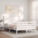 vidaXL Cadru de pat cu tăblie, alb, 120x200 cm, lemn masiv vidaXL Cadru de pat cu tăblie, alb, 120x200 cm, lemn masiv