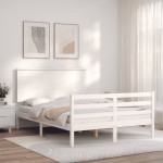 vidaXL Cadru de pat cu tăblie, alb, 120x200 cm, lemn masiv vidaXL Cadru de pat cu tăblie, alb, 120x200 cm, lemn masiv