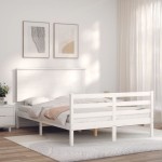 vidaXL Cadru de pat cu tăblie, alb, 140x200 cm, lemn masiv vidaXL Cadru de pat cu tăblie, alb, 140x200 cm, lemn masiv