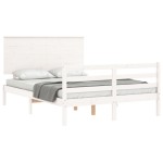 vidaXL Cadru de pat cu tăblie, alb, 140x200 cm, lemn masiv vidaXL Cadru de pat cu tăblie, alb, 140x200 cm, lemn masiv
