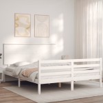 vidaXL Cadru de pat cu tăblie, alb, king size, lemn masiv vidaXL Cadru de pat cu tăblie, alb, king size, lemn masiv