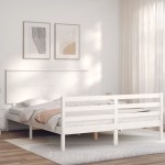 vidaXL Cadru de pat cu tăblie, alb, king size, lemn masiv vidaXL Cadru de pat cu tăblie, alb, king size, lemn masiv