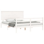vidaXL Cadru de pat cu tăblie, alb, king size, lemn masiv vidaXL Cadru de pat cu tăblie, alb, king size, lemn masiv