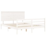 vidaXL Cadru de pat cu tăblie, alb, king size, lemn masiv vidaXL Cadru de pat cu tăblie, alb, king size, lemn masiv
