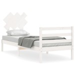 vidaXL Cadru de pat cu tăblie single, alb, lemn masiv vidaXL Cadru de pat cu tăblie single, alb, lemn masiv