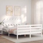 vidaXL Cadru de pat cu tăblie, 140x190 cm, alb, lemn masiv vidaXL Cadru de pat cu tăblie, 140x190 cm, alb, lemn masiv