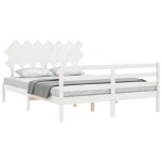 vidaXL Cadru de pat cu tăblie, 140x190 cm, alb, lemn masiv vidaXL Cadru de pat cu tăblie, 140x190 cm, alb, lemn masiv