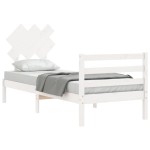 vidaXL Cadru de pat cu tăblie, alb, 90x200 cm, lemn masiv vidaXL Cadru de pat cu tăblie, alb, 90x200 cm, lemn masiv