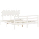 vidaXL Cadru de pat cu tăblie, alb, 140x200 cm, lemn masiv vidaXL Cadru de pat cu tăblie, alb, 140x200 cm, lemn masiv