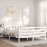 vidaXL Cadru de pat cu tăblie, alb, king size, lemn masiv vidaXL Cadru de pat cu tăblie, alb, king size, lemn masiv
