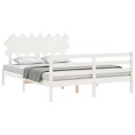 vidaXL Cadru de pat cu tăblie, alb, king size, lemn masiv vidaXL Cadru de pat cu tăblie, alb, king size, lemn masiv