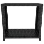vidaXL Masă de ceai, blat din sticlă, negru, poliratan/sticlă securiz.