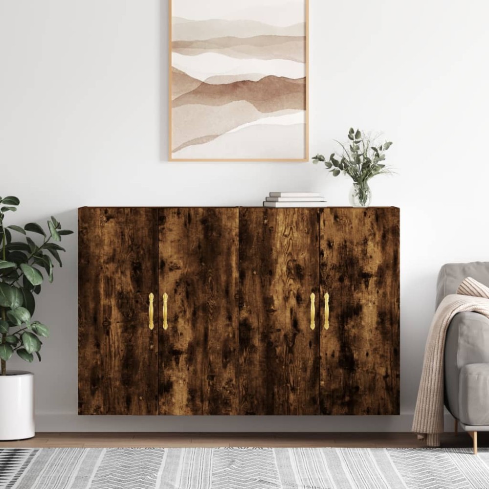 vidaXL Dulapuri montate pe perete, 2 buc, stejar afumat, 69,5x34x90 cm