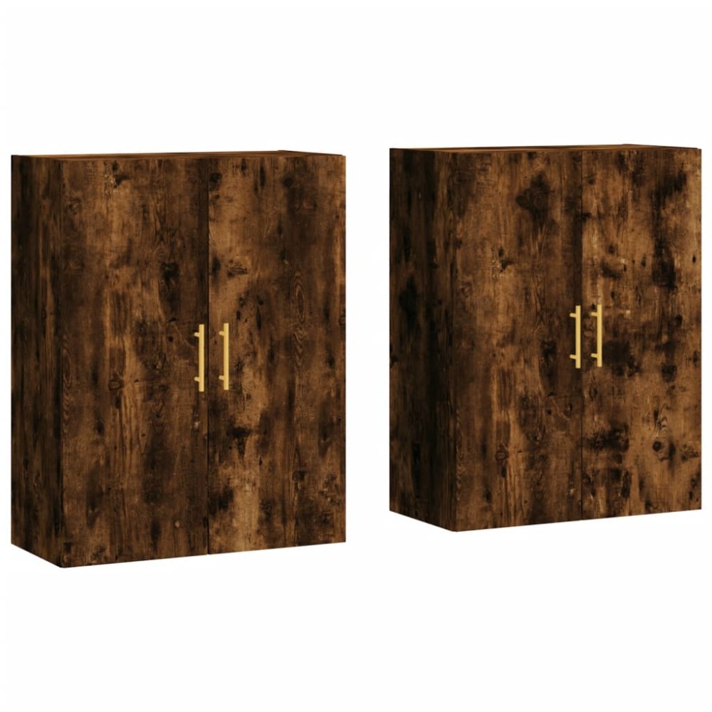 vidaXL Dulapuri montate pe perete, 2 buc, stejar afumat, 69,5x34x90 cm