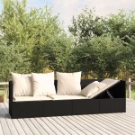 vidaXL Pat de exterior cu perne, negru, poliratan vidaXL Pat de exterior cu perne, negru, poliratan