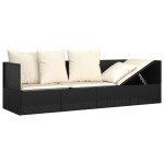 vidaXL Pat de exterior cu perne, negru, poliratan vidaXL Pat de exterior cu perne, negru, poliratan