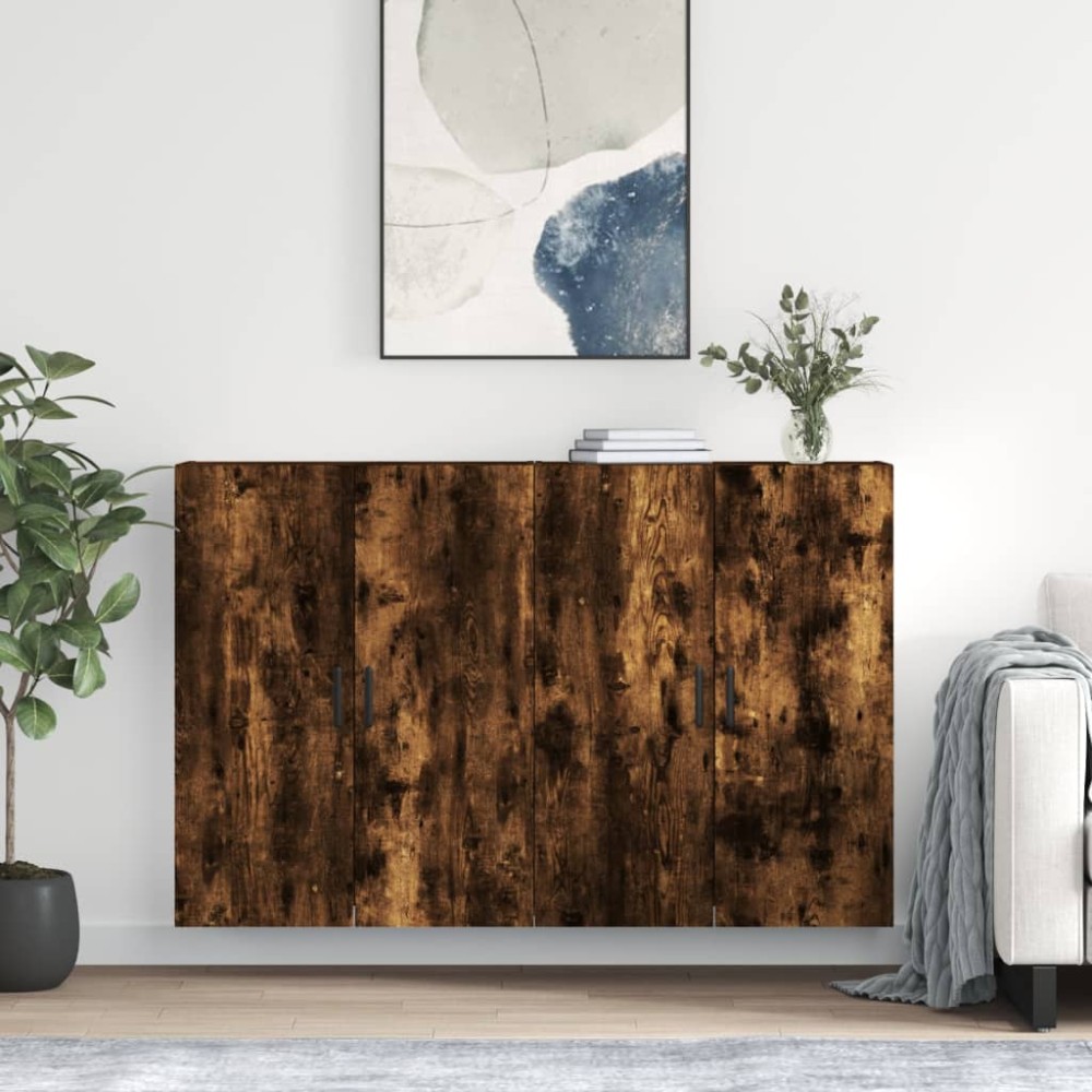 vidaXL Dulapuri montate pe perete, 2 buc, stejar afumat, 69,5x34x90 cm