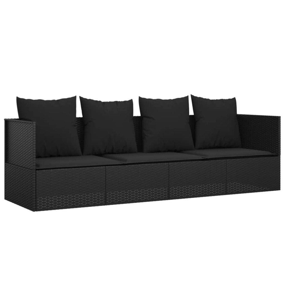 vidaXL Pat de exterior cu perne, negru, poliratan