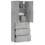 vidaXL Dulap înalt, gri beton, 69,5x34x180, lemn compozit