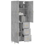 vidaXL Dulap înalt, gri beton, 69,5x34x180, lemn compozit