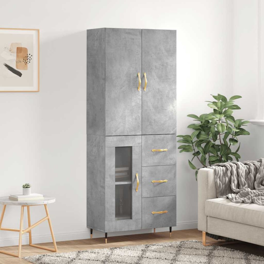vidaXL Dulap înalt, gri beton, 69,5x34x180, lemn compozit