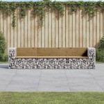 vidaXL Bancă grădină design gabion, 287x71x65,5 cm, lemn pin impregnat