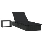 vidaXL Șezlong, 1 buc., cu masă, negru, poliratan vidaXL Șezlong, 1 buc., cu masă, negru, poliratan