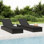 vidaXL Șezlong, 1 buc., cu masă, negru, poliratan vidaXL Șezlong, 1 buc., cu masă, negru, poliratan