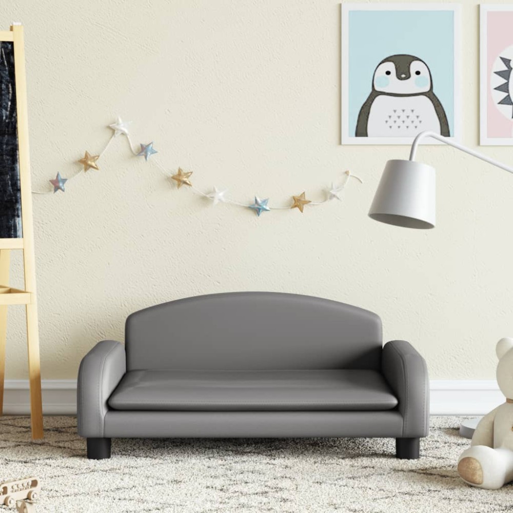 vidaXL Canapea pentru copii, gri, 70x45x30 cm, piele ecologică