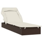 vidaXL Șezlong cu acoperiș pliabil, maro, 213x63x97 cm, poliratan vidaXL Șezlong cu acoperiș pliabil, maro, 213x63x97 cm, poliratan