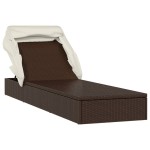 vidaXL Șezlong cu acoperiș pliabil, maro, 213x63x97 cm, poliratan vidaXL Șezlong cu acoperiș pliabil, maro, 213x63x97 cm, poliratan