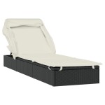 vidaXL Șezlong cu acoperiș pliabil, negru, 213x63x97 cm, poliratan vidaXL Șezlong cu acoperiș pliabil, negru, 213x63x97 cm, poliratan