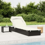 vidaXL Șezlong cu acoperiș pliabil, negru, 213x63x97 cm, poliratan vidaXL Șezlong cu acoperiș pliabil, negru, 213x63x97 cm, poliratan