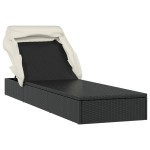 vidaXL Șezlong cu acoperiș pliabil, negru, 213x63x97 cm, poliratan vidaXL Șezlong cu acoperiș pliabil, negru, 213x63x97 cm, poliratan