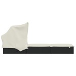 vidaXL Șezlong cu acoperiș pliabil, negru, 213x63x97 cm, poliratan vidaXL Șezlong cu acoperiș pliabil, negru, 213x63x97 cm, poliratan