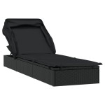 vidaXL Șezlong cu acoperiș pliabil, negru, 213x63x97 cm, poliratan vidaXL Șezlong cu acoperiș pliabil, negru, 213x63x97 cm, poliratan