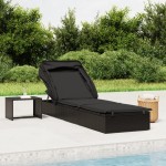 vidaXL Șezlong cu acoperiș pliabil, negru, 213x63x97 cm, poliratan vidaXL Șezlong cu acoperiș pliabil, negru, 213x63x97 cm, poliratan