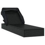 vidaXL Șezlong cu acoperiș pliabil, negru, 213x63x97 cm, poliratan vidaXL Șezlong cu acoperiș pliabil, negru, 213x63x97 cm, poliratan