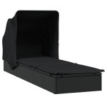 vidaXL Șezlong cu acoperiș pliabil, negru, 213x63x97 cm, poliratan vidaXL Șezlong cu acoperiș pliabil, negru, 213x63x97 cm, poliratan